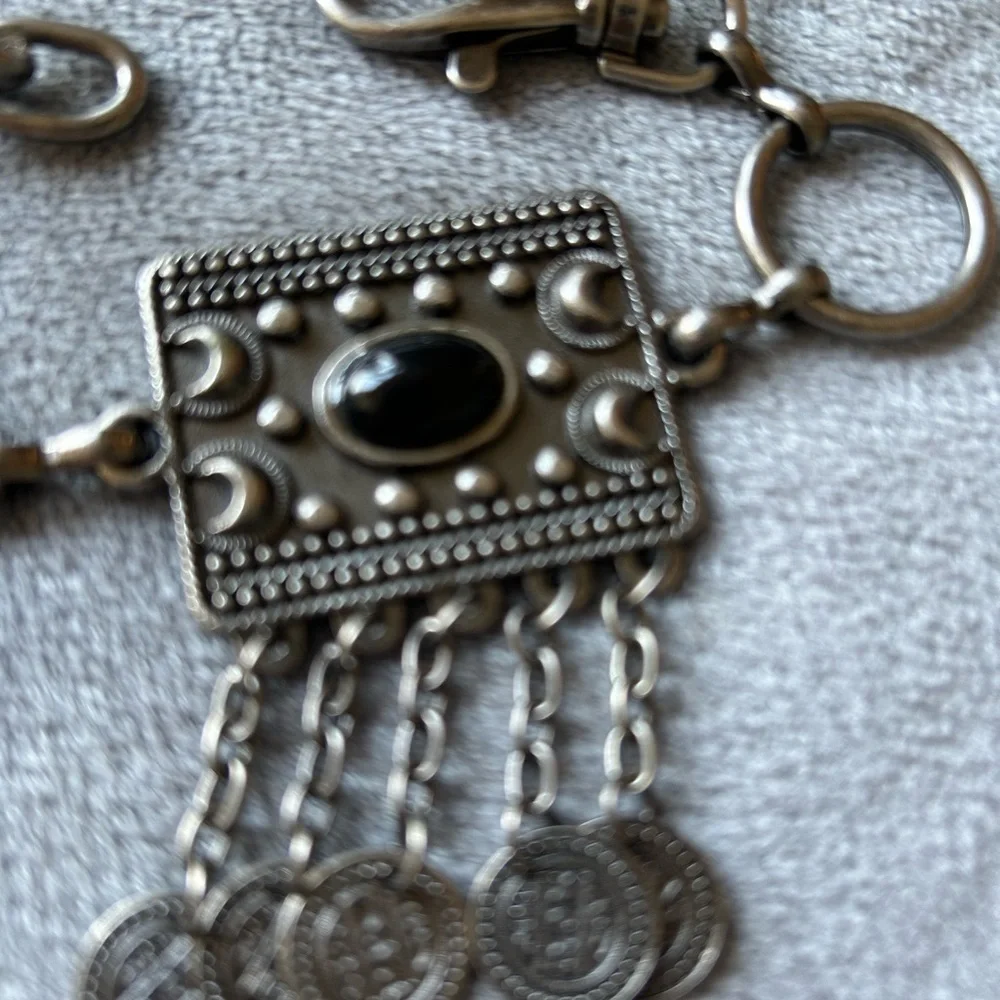 Vintage Silver Heavy Metal Moon coin belt with black stones!
